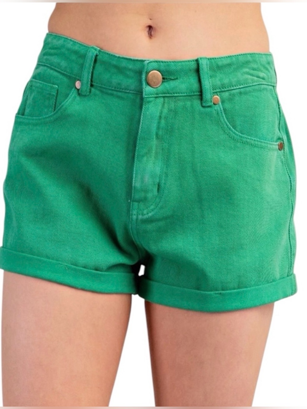 Easel Short Denim Shorts Cuffed Hem Bright Green Size Small NWT